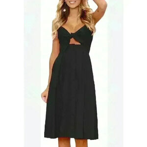 Ecowish Black Keyhole Dress Tie Top Cotton Midi Button Up Neutral Boho sz Large